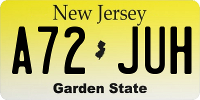 NJ license plate A72JUH
