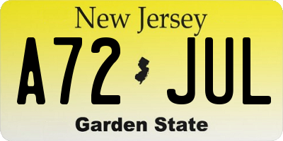 NJ license plate A72JUL