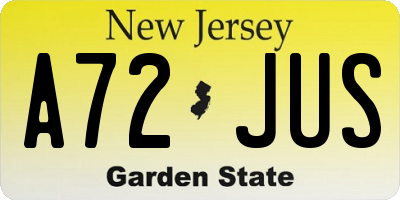 NJ license plate A72JUS