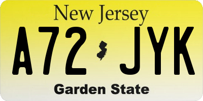 NJ license plate A72JYK