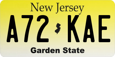 NJ license plate A72KAE