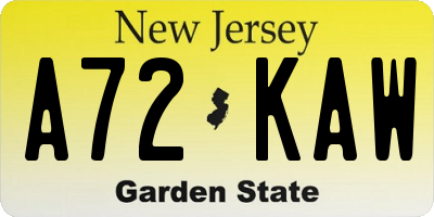 NJ license plate A72KAW