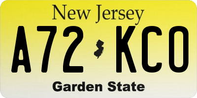 NJ license plate A72KCO