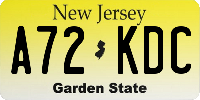 NJ license plate A72KDC