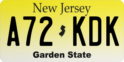 NJ license plate A72KDK
