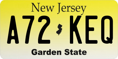 NJ license plate A72KEQ