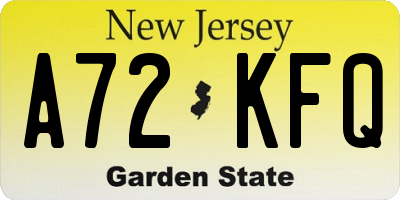 NJ license plate A72KFQ