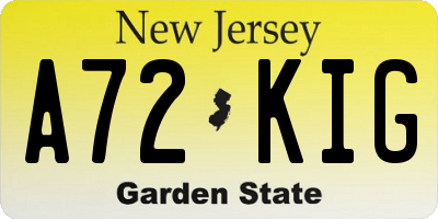NJ license plate A72KIG