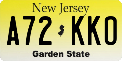 NJ license plate A72KKO