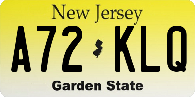 NJ license plate A72KLQ