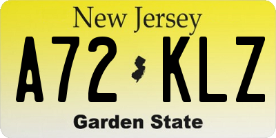 NJ license plate A72KLZ