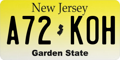 NJ license plate A72KOH