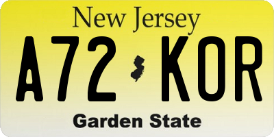 NJ license plate A72KOR