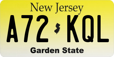 NJ license plate A72KQL