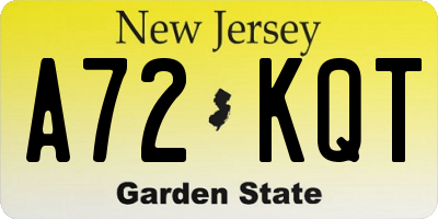 NJ license plate A72KQT