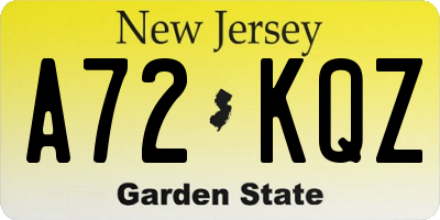 NJ license plate A72KQZ