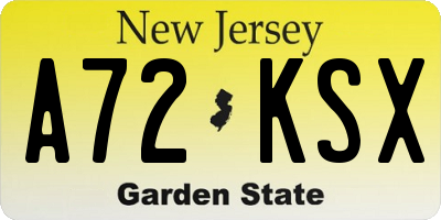 NJ license plate A72KSX