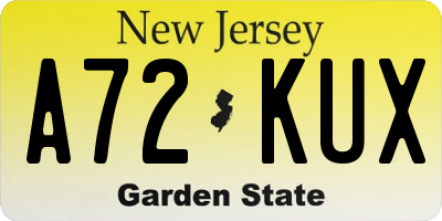 NJ license plate A72KUX
