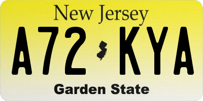 NJ license plate A72KYA