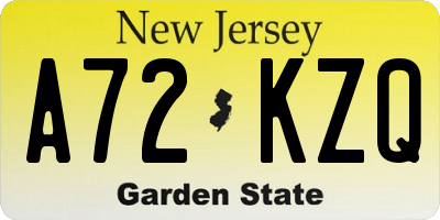 NJ license plate A72KZQ