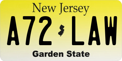 NJ license plate A72LAW