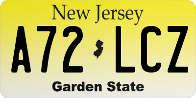 NJ license plate A72LCZ