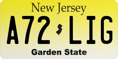 NJ license plate A72LIG