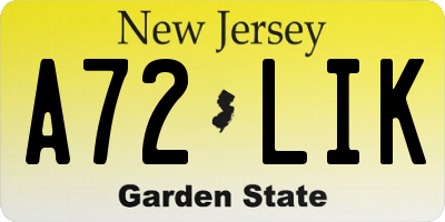 NJ license plate A72LIK