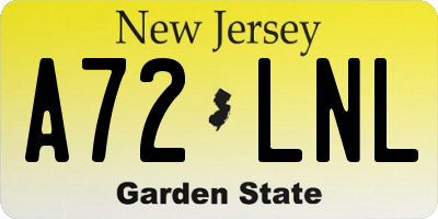 NJ license plate A72LNL