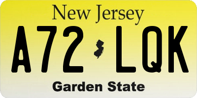 NJ license plate A72LQK