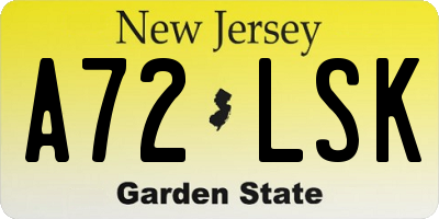 NJ license plate A72LSK