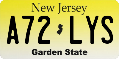 NJ license plate A72LYS