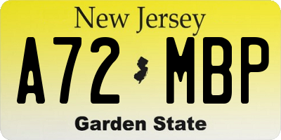 NJ license plate A72MBP