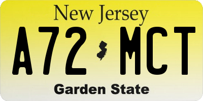 NJ license plate A72MCT