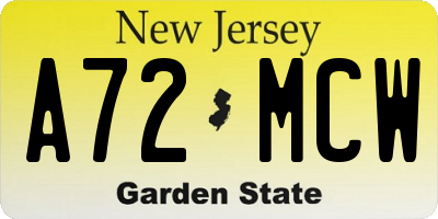 NJ license plate A72MCW