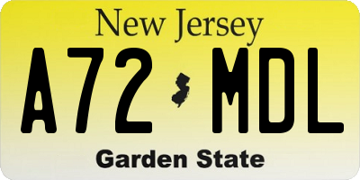 NJ license plate A72MDL