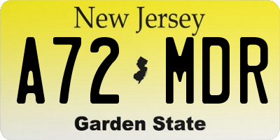 NJ license plate A72MDR
