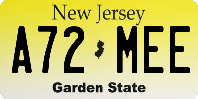 NJ license plate A72MEE