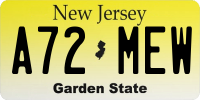 NJ license plate A72MEW
