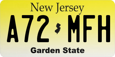 NJ license plate A72MFH