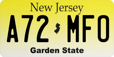 NJ license plate A72MFO