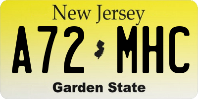 NJ license plate A72MHC