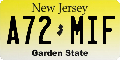 NJ license plate A72MIF