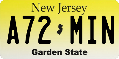 NJ license plate A72MIN