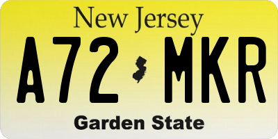 NJ license plate A72MKR