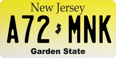 NJ license plate A72MNK