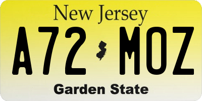 NJ license plate A72MOZ