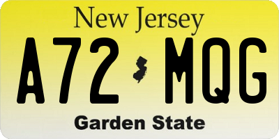 NJ license plate A72MQG