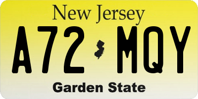 NJ license plate A72MQY