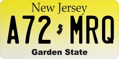 NJ license plate A72MRQ
